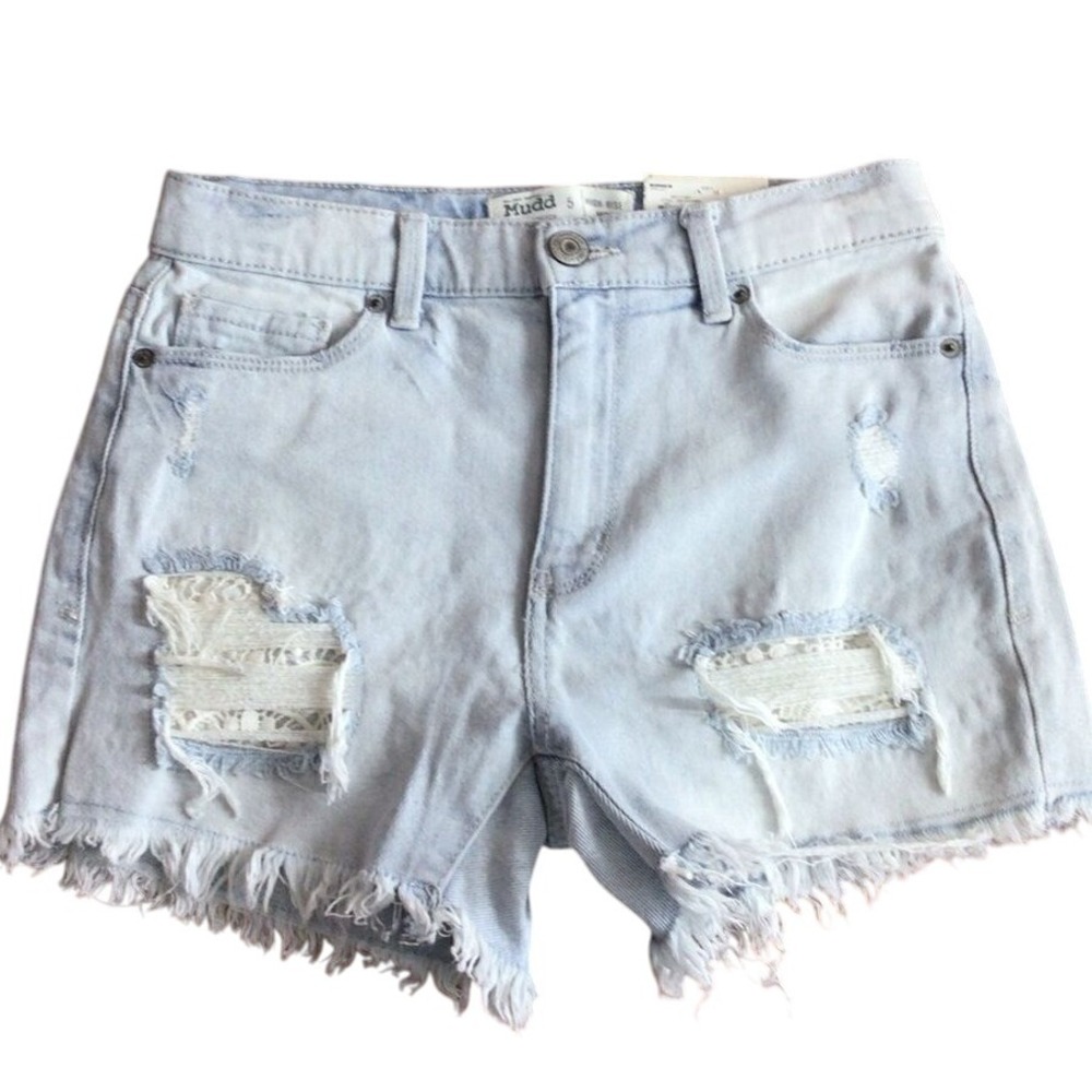 SALE Woman's Mudd Flx Stretch Mid Rise MIDI Distressed‎ Jean Shorts 5